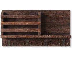 Wandsleutelhouder, sleutelhaak, post-organizer, weg home-organizer, wordt geleverd met 4 dubbele sleutelhaken en een zwevend rek voor het opbergen van sleutels