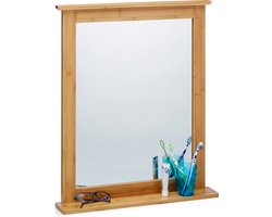 Wandspiegel bamboe met plankje - badkamerspiegel - spiegel hout