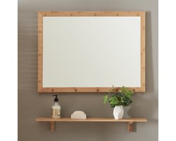 Wandspiegel Boksereys 80x60 cm met plank bamboe naturel [en.casa]