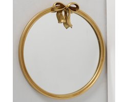 Wandspiegel Celina - goud - rond - vintage - klassiek - Dia 52cm - met strik motieg - sfeervol - speels - badkamer - toilet
