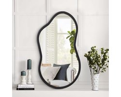 Wandspiegel Hout - Asymmetrische Spiegel - Interieur Decoratie - Onregelmatige Vorm - 35 x 20 cm - Zwart
