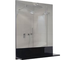 Wandspiegel met planchet MCW-B19, badkamerspiegel badkamer, hoogglans 75x60cm ~ zwart