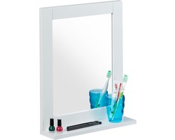 wandspiegel met plank - 49 x 40 x 10 cm - rechthoek - woonkamer - badkamerspiegel - wit
