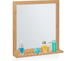 wandspiegel met plankje - bamboe lijst - 61,5 x 60 x 12 cm - badkamerspiegel