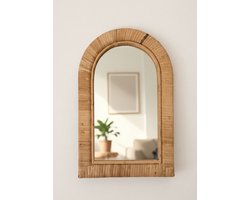 Wandspiegel Odense - Studio Lisette - Wandspiegel met rotan frame - Halfrond - 20x30cm - Handgemaakt - Boho