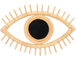 Wandspiegel Oogvormig - Rotan Spiegel - Handgemaakt - Boheemse Stijl - Duurzaam Materiaal - Uniek Ontwerp - Decoratiespiegel