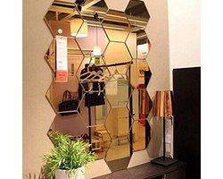 Wandspiegel - Plakspiegels - Reflecterend & Krachtbestendig - 12 Stuks - Voor Badkamer Of Woonkamer gouden