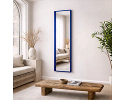 Wandspiegel Rechthoek met Plexiglas 40x135cm Blauw - Passpiegel Blauw - Passpiegel hangend