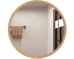 Wandspiegel Rond - Decoratieve Spiegel - Huis Decoratie - Onbreekbaar Ontwerp - 50x50cm - Licht Hout