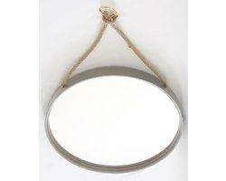 Wandspiegel - Rond - ø48cm - Grijs kleur - Houtenlijst - Linnen ophangriem - Muurdecoratie - 4cmx48cm - Spiegel Wanddecoratie