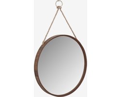 Wandspiegel - Rond spiegel - ø 50cm - Houtenlijst - Linnen ophangriem - Muurdecoratie - 4cmx50cm