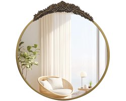 Wandspiegel - Spiegel - Groot - Stijlvol - Wandspiegels - Decoratief - 80x86,5 cm - Vintage Barok - Messing Goud - Metalen Frame - Badkamer - Woonkamer