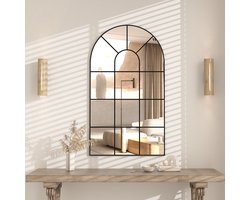 Wandspiegel - Zwart - 82 x 50 cm - Raamspiegel - Wandmontage - Rustieke Boogspiegel - Spiegel voor Woonkamer, Slaapkamer en Gang