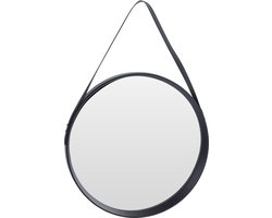 Wandspiegel - zwart - rond - industrieel - 51 cm - leder look riem
