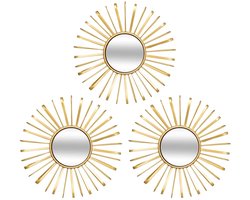 Wandspiegels set 3x stuks Metal Sun - Boho/ibiza stijl - metaal - goud - D24 cm per stuk