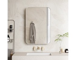 Wandspiegels-Spiegelkast - Rechthoekig Met Metalen Frame En Gehard Glas - Inbouw Of Wandmontage Met Opbergruimte Voor Badkamer En Slaapkamer - Wit