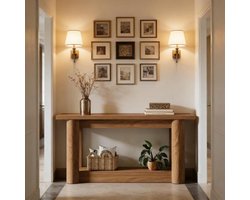 Wandtafel - 2-Laags - Hal Console Tafel - Sofa Tafel - Hout - Zwart