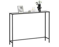 Wandtafel – Haltafel met Glazen Bovenblad - Smalle Consoletafel voor Gang & Woonkamer - Stevig en Stabiel – Zwart/Grijs