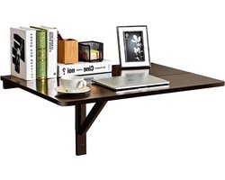 Wandtafel, hangtafel, inklapbaar, inklapbaar, ruimtebesparend, draagbare verstelbare wandklaptafel van MDF en grenen, 80 x 60 x 45 cm, laptoptafel, bureau voor woonkamer, eetkamer (bruin)