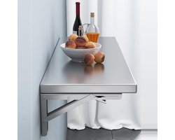 Wandtafel Inklapbaar - Bureau Klapbaar - Ruimte Besparen - Roestvrij Staal - 130x30cm - Zilver