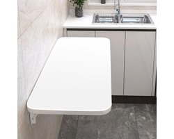 Wandtafel Inklapbaar - Eettafel Bureau - Ruimte Besparen - Robuuste Metalen Hoeken - 80 x 50 cm - Wit