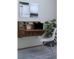 Wandtafel Inklapbare| Ruimtebesparend Klaptafel| Inklapbaar Bureau| Modern en Stijlvol| Draagbare tafel met plank| Handig| Donkere Walnoot| 52x90x15 cm