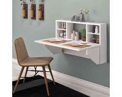 Wandtafel Inklapbare| Ruimtebesparend Klaptafel| Inklapbaar Bureau| Modern en Stijlvol| Draagbare tafel met plank| Handig| Wit| 52x90x15 cm