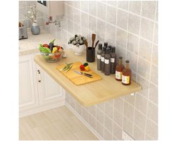 Wandtafel Klapbaar - Eettafel Bureau - Ruimte Besparen - Massief Hout - 80x50 cm - Multicolor