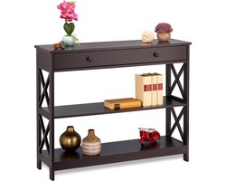 wandtafel met lade - 3 etages - 80 x 100 x 30 cm - haltafel - consoletafel - bruin