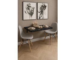 Wandtafel - Opklapbaar Bureau - Eettafel - Zwart Marmer - 90x50 cm