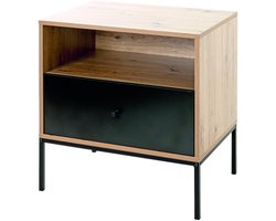 Wandtafel – Zwart staal en licht eiken – Met lade – Compact 55x42x60 cm – Modern design