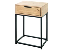 Wandtafel – Zwart staal met licht eiken decor – Met lade – 40 cm breed, 28 cm diep, 60 cm hoog