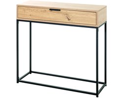 Wandtafel – Zwart staal met licht eiken spaanplaat – 80 cm breed, 28 cm diep, 77 cm hoog – Modern design