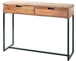 Wandtafel – Zwarte stalen buizen met massief acaciahout – 2 ruime lades – Naturel acacia en zwart – 100x35x75 cm – Robuust design