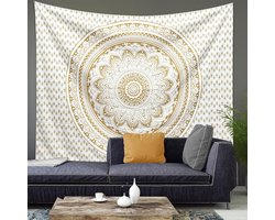 Wandtapijt groot 200 x 150 cm, mandala wandtapijt wandkleed doek boho hippie, bohemian deken zon en maan, wandkunst voor thuisdecoratie, slaapkamer, slaapzaal, woonkamer, strand (Mandala D)
