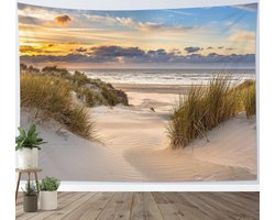 Wandtapijt Tropische Strand Wanddoek Kustplant aan Zee Zonsondergang Landschap Wandbehang Zomer Eiland Wandtapijt voor Woonkamer Slaapkamer Slaapzaal Wanddecoratie, 200 x 150 cm