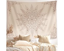 Wandtapijt - Versiering - Floral Tapestry Wall Hanging Cute,Boho Wall Tapestry for Bedroom Aesthetic,Mandala Living Room Decor for Teen Girls - Flaxen - 180*230cm