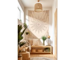 Wandtapijt - Versiering - Floral Tapestry Wall Hanging Cute,Boho Wall Tapestry for Bedroom Aesthetic,Mandala Living Room Decor for Teen Girls - Flaxen - 180*280cm
