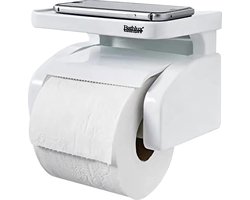 Wandtoiletpapierhouder met zuignappen, opbergrek en snijplank, wit