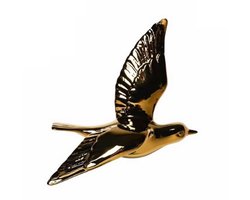 Wandvogel 2 - Keramiek - Goud - 20 cm