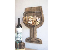 Wandwijn Kurk Houder - Bruin Hout en Draad