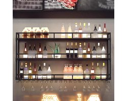 Wandwijnrek met LED - Glashouder bar - Wijn presenteren - Moderne afwerking - Niet gespecificeerd - Zwart marmer