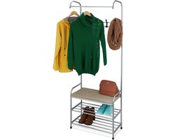 Wardrobe rack with shoe rack and bench - Standing clothes rack with hooks - 173x64x30cm grey halmeubel met kapstok