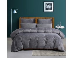Warm beddengoed, 200 x 200 cm, grijs, fleece, pluche, wollig, dekbedovertrek, set, winterbeddengoed, fleece, warme beddengoedset, dekbedovertrek 200 x 200 cm + 2 kussenslopen 80 x 80 cm,