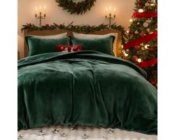 Warm Donzen Dekbedovertrek Flanel Winter Groen Met 2 Kussenslopen 200x200 cm