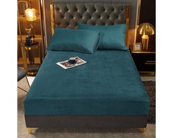 Warm Flanel Hoeslaken 200x200 cm Petrol - Zacht Fleece voor Boxspring en Hoge Matras