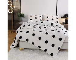 Warm pluche beddengoed 135 x 200 cm wintermicrovezelfleece cashmere touch pluche pluizig zwart wit stippen knuffelig beddengoed stippencirkels patroon winterbeddengoed dekbedovertrek 135 x 200 cm