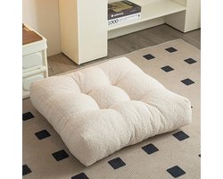 Warm vierkant zitkussen, geschikt voor vloeren en stoelen in huis, verdikte en comfortabele vloermat, zacht wollen zitkussen, geschikt voor kantoren, eetkamers en keukens voor volwassenen (gebroken wit, 56 cm x 56 cm).