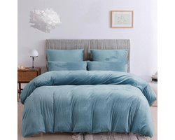Warm winterbeddengoed, 135 x 200 cm, turquoise-blauw, kasjmier touch, pluche beddengoedset, 2-delig, 1 dekbedovertrek van 135 x 200 cm, met ritssluiting en kussensloop 80 x 80 cm