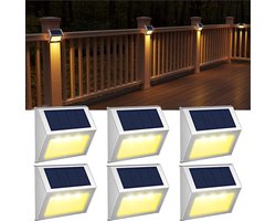 [Warm wit] Buitenzonnelampen, decoratieve roestvrijstalen lampen, draadloze buitenverlichting voor trappen, muren, terrassen, tuinen, paden, schuttingen, 6 sets